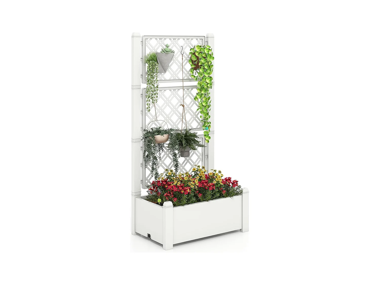 Jardinière avec Treillis à 3 Hauteurs Arrosage Automatique Blanc et Gris