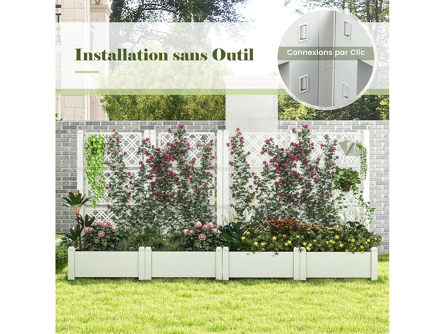 Jardinière avec Treillis à 3 Hauteurs Arrosage Automatique Blanc et Gris