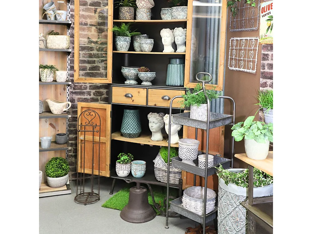 Coupe ronde sur pied en ciment vieilli bleuté Ø.20,5 x Ht.15 cm