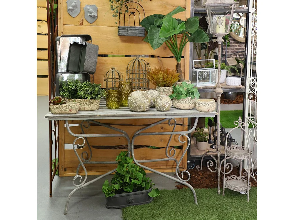 Cache-pot rond en ciment vieilli effet carrelage bordeaux Ø.17 x Ht.17 cm