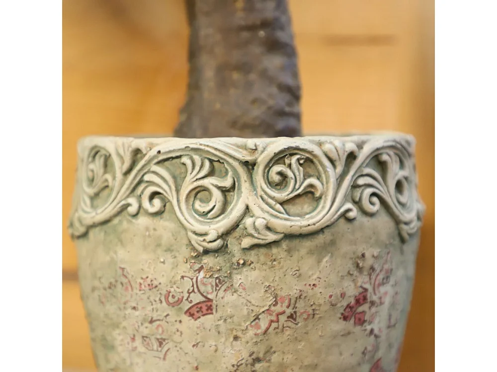 Cache-pot rond en ciment vieilli effet carrelage bordeaux Ø.17 x Ht.17 cm