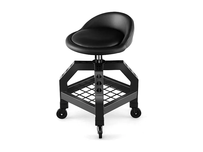 Tabouret d'Atelier Roulant Réglable en Hauteur avec Plateau à Outils - 4 Roues Universelles - Charge 150 kg - Noir