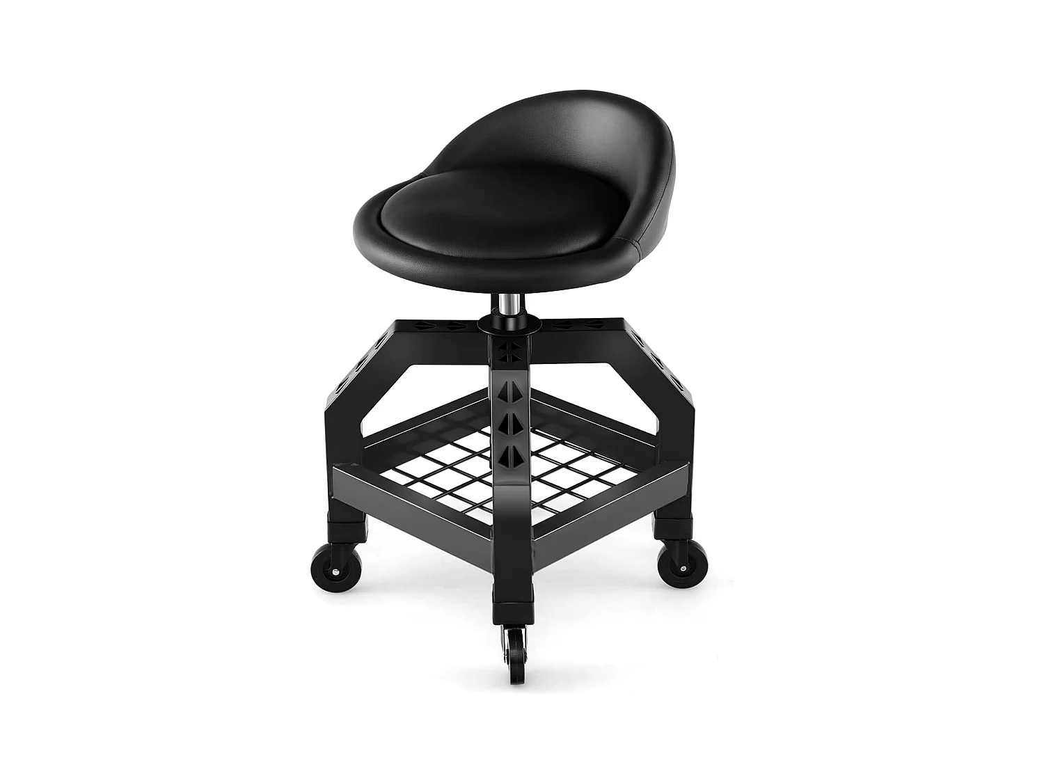 Tabouret d'Atelier Roulant Réglable en Hauteur avec Plateau à Outils - 4 Roues Universelles - Charge 150 kg - Noir