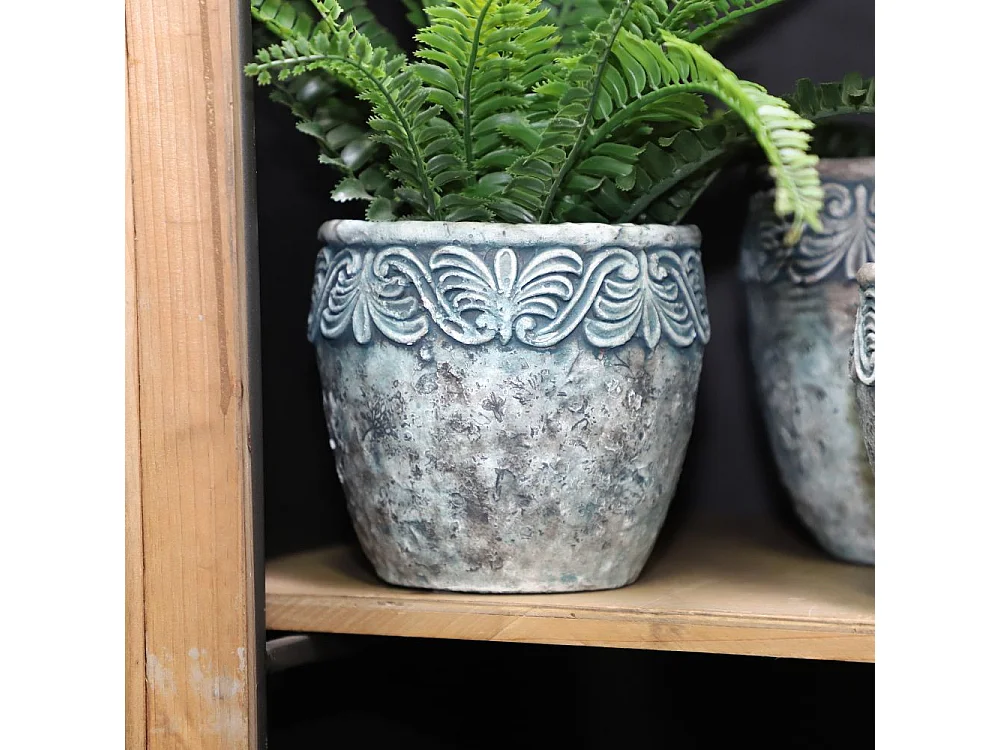 Cache-pot rond en ciment vieilli bleuté Ø.14 x Ht.13 cm