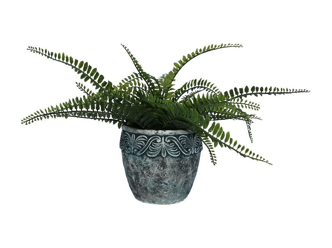 Cache-pot rond en ciment vieilli bleuté Ø.14 x Ht.13 cm