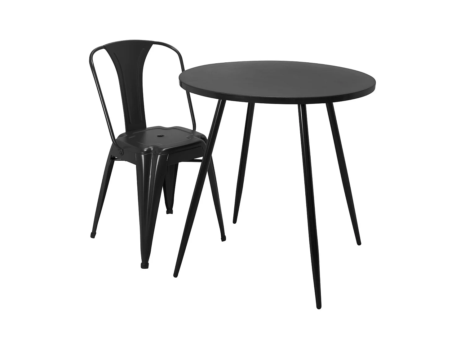 Table Ronde, Diam 80 cm, Cuisine et Petits Espaces, Pied Métal, Plateau PP, SALY (Noir)
