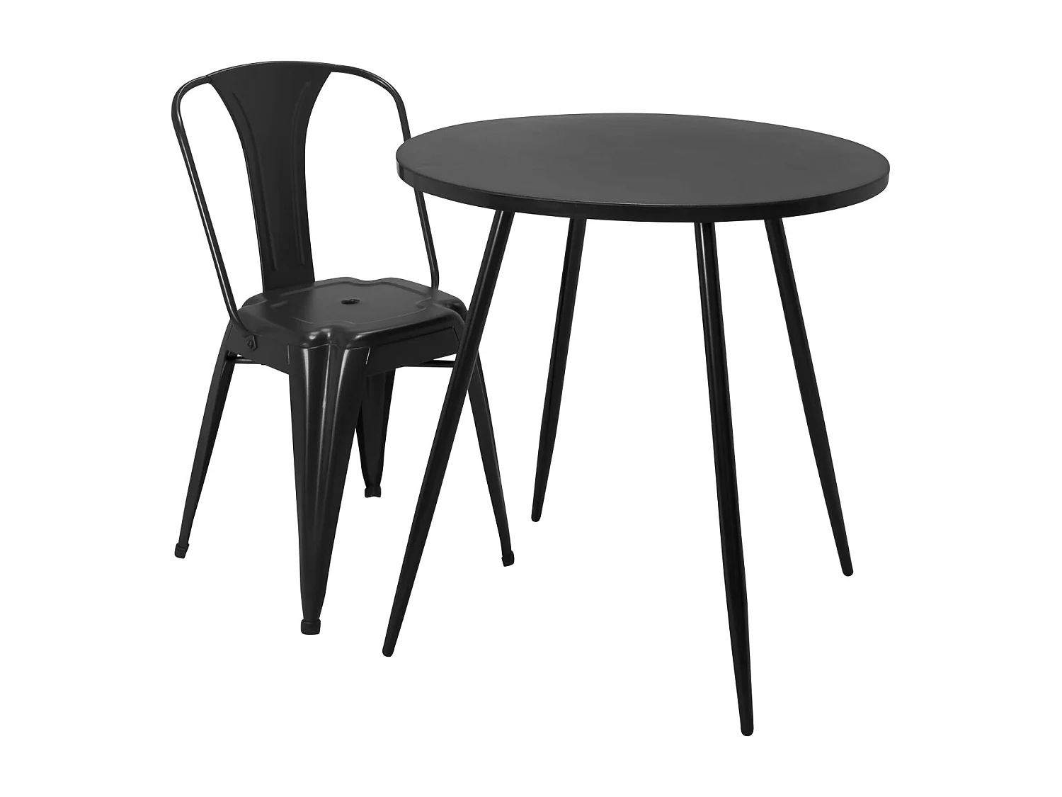 Table Ronde, Diam 80 cm, Cuisine et Petits Espaces, Pied Métal, Plateau PP, SALY (Noir)