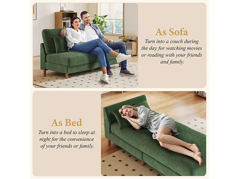 Canapé d'angle réversible en velours cotelé - 2 places + méridienne - Vert - 256 x 160 x 88 cm