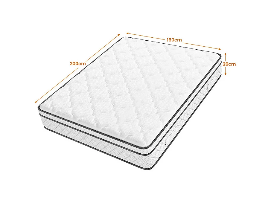 Matelas 160x200cm - Épaisseur 26cm - avec ressorts ensachés - Multicouches Extra Confort 7 Zones - Hypoallergénique