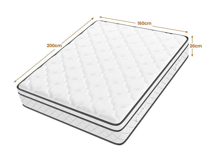 Matelas 160x200cm - Épaisseur 26cm - avec ressorts ensachés - Multicouches Extra Confort 7 Zones - Hypoallergénique