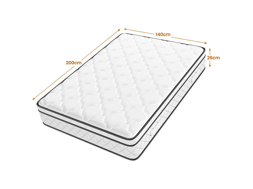 Matelas 140x200cm - Épaisseur 26cm - avec ressorts ensachés - Multicouches Extra Confort 7 Zones - Hypoallergénique