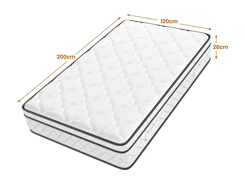 Matelas 120x200cm - Épaisseur 26cm - avec ressorts ensachés - Multicouches Extra Confort 7 Zones - Hypoallergénique
