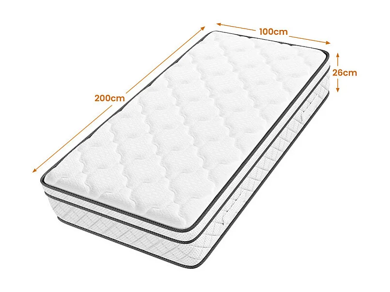 Matelas 100x200cm - Épaisseur 26cm - avec ressorts ensachés - Multicouches Extra Confort 7 Zones - Hypoallergénique