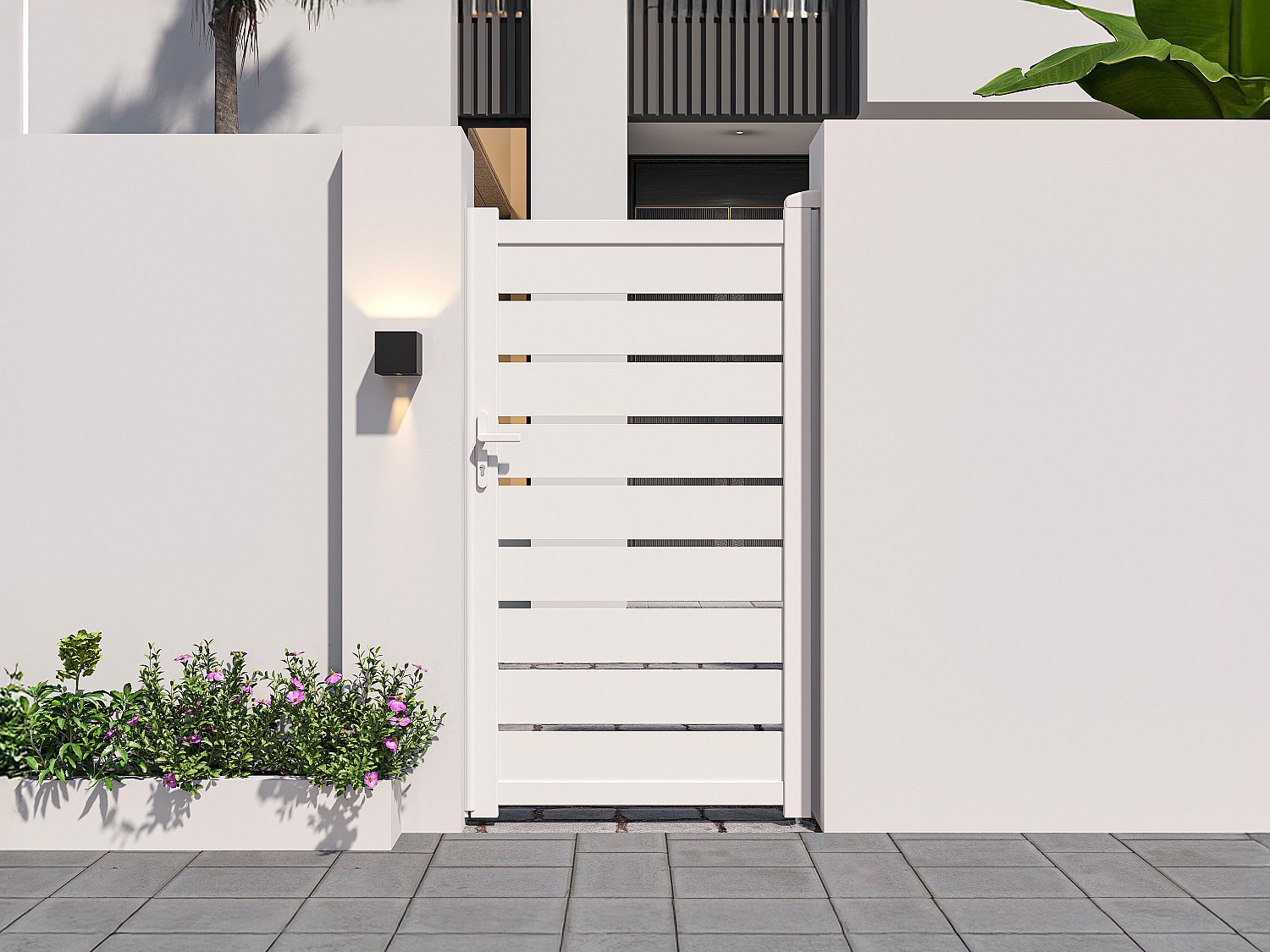 Vente-unique Aluminium-Drehtor, Durchbrochen, L103 X H183 Cm, Weiß - Primo