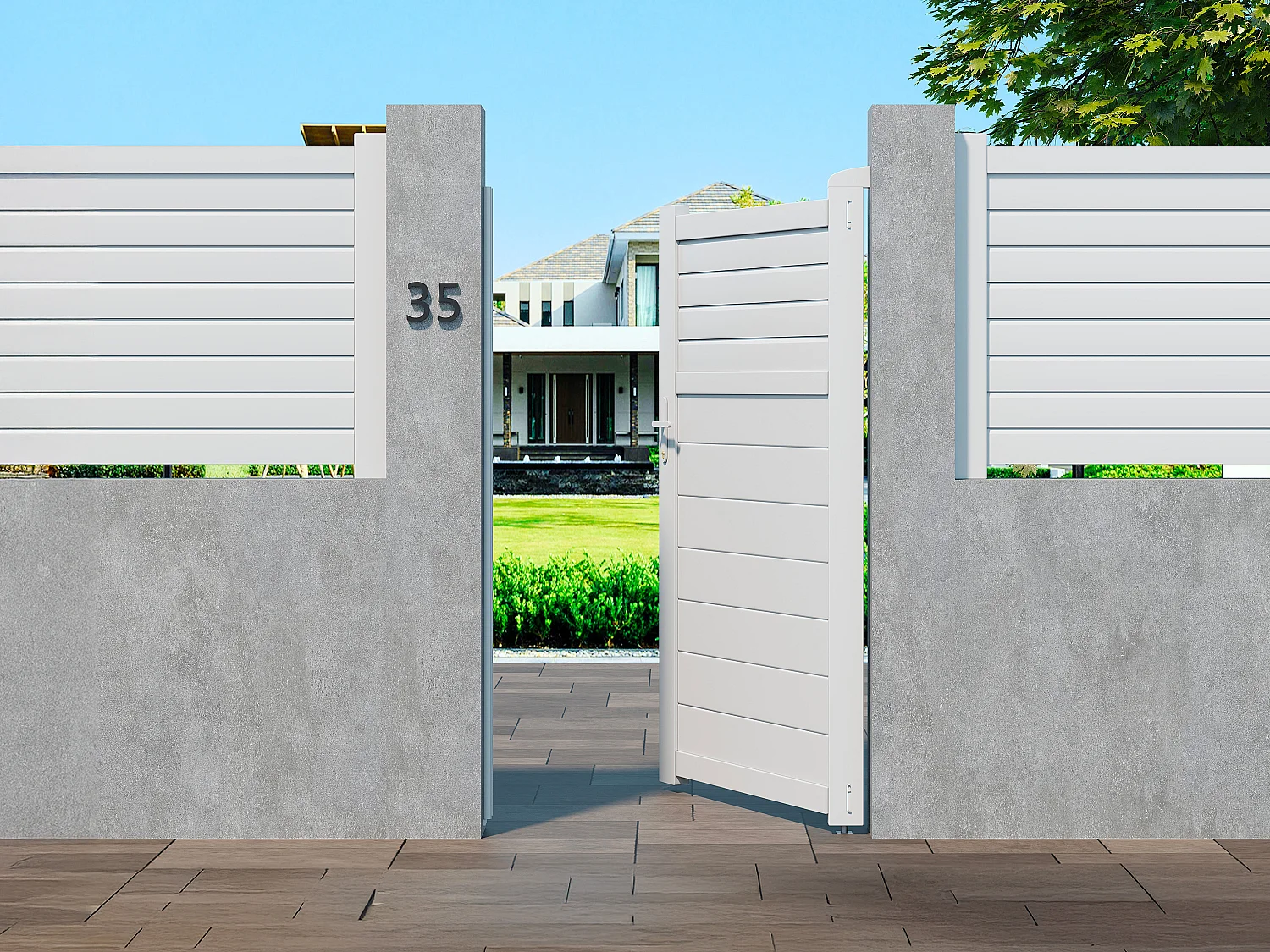 Portillon battant aluminium persienné L103 x H181 cm blanc - VIAZO