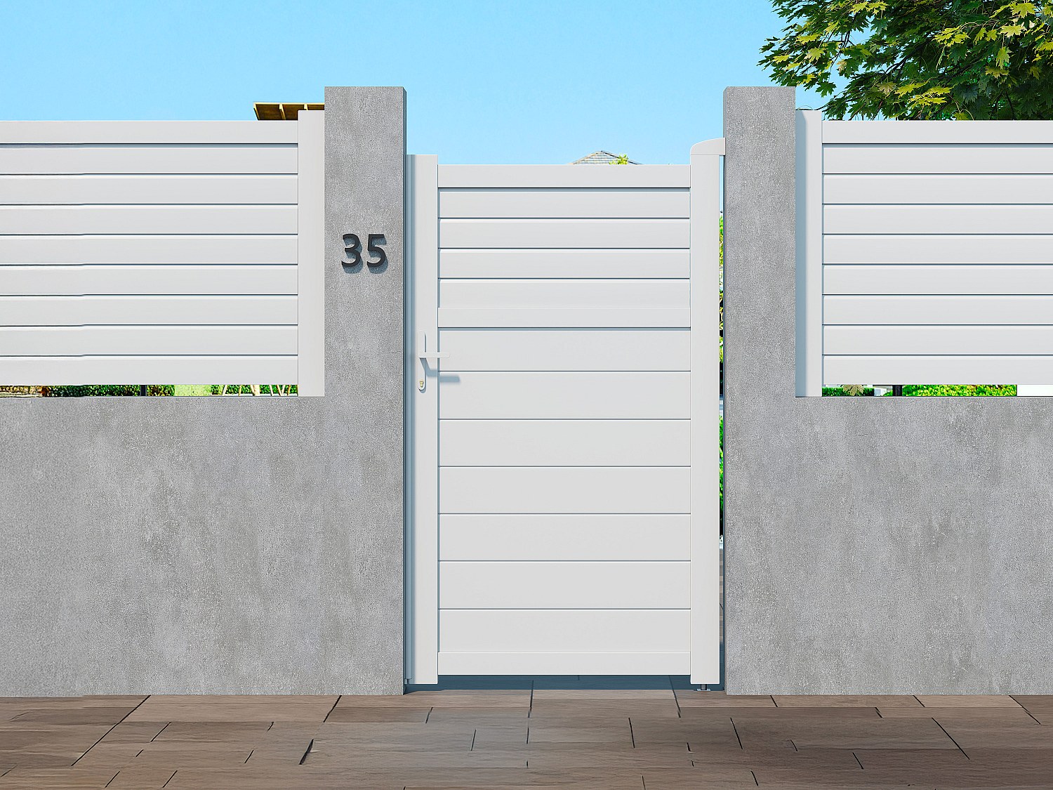 Aluminium-Flügeltür mit Lamellen L103 x H180 cm weiß - VIAZO
