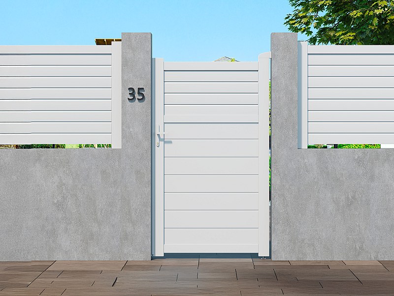 Puerta batiente de aluminio tipo persiana An. 103 x Alt. 181 cm blanca ...