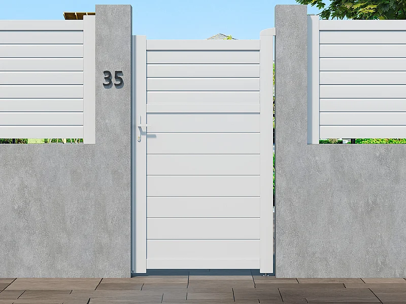 Portillon battant aluminium persienné L103 x H181 cm blanc - VIAZO