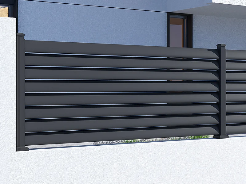 Extension de clôture persiennée à poser en aluminium - H80 x  L173 cm - gris anthracite - BAROMA