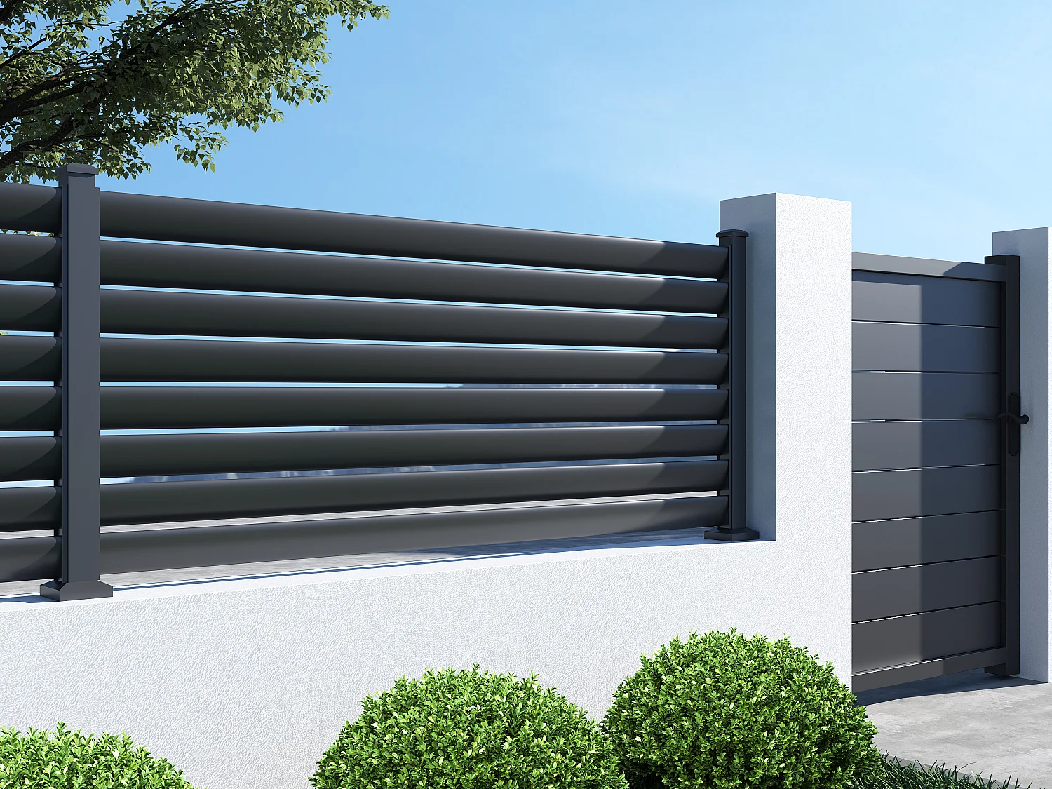 Clôture persiennée à poser en aluminium - H80 x L173 cm - gris anthracite - BAROMA