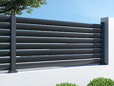 Clôture persiennée à poser en aluminium - H80 x L178 cm - gris anthracite - BAROMA