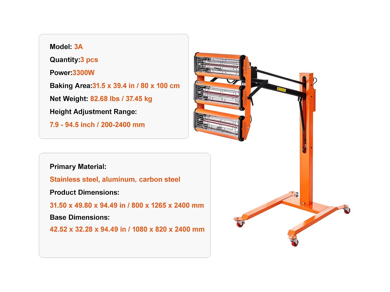Lampe à Polymérisation SucceBuy Lampe de Séchage de Peinture Infrarouge Haute Puissance 3300 W pour Chauffage à Séchage Automatique 1 Paquet