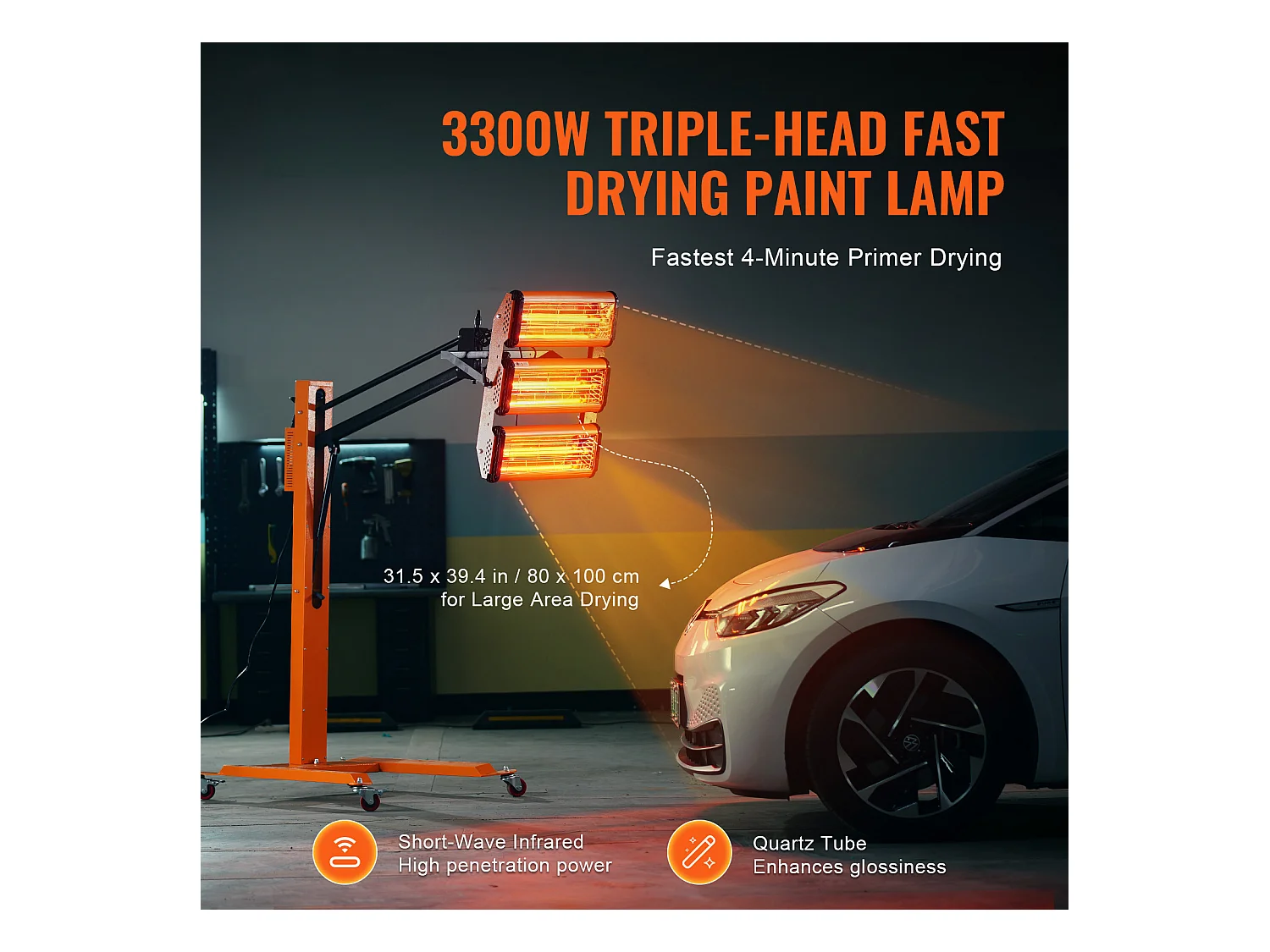 Lampe à Polymérisation SucceBuy Lampe de Séchage de Peinture Infrarouge Haute Puissance 3300 W pour Chauffage à Séchage Automatique 1 Paquet