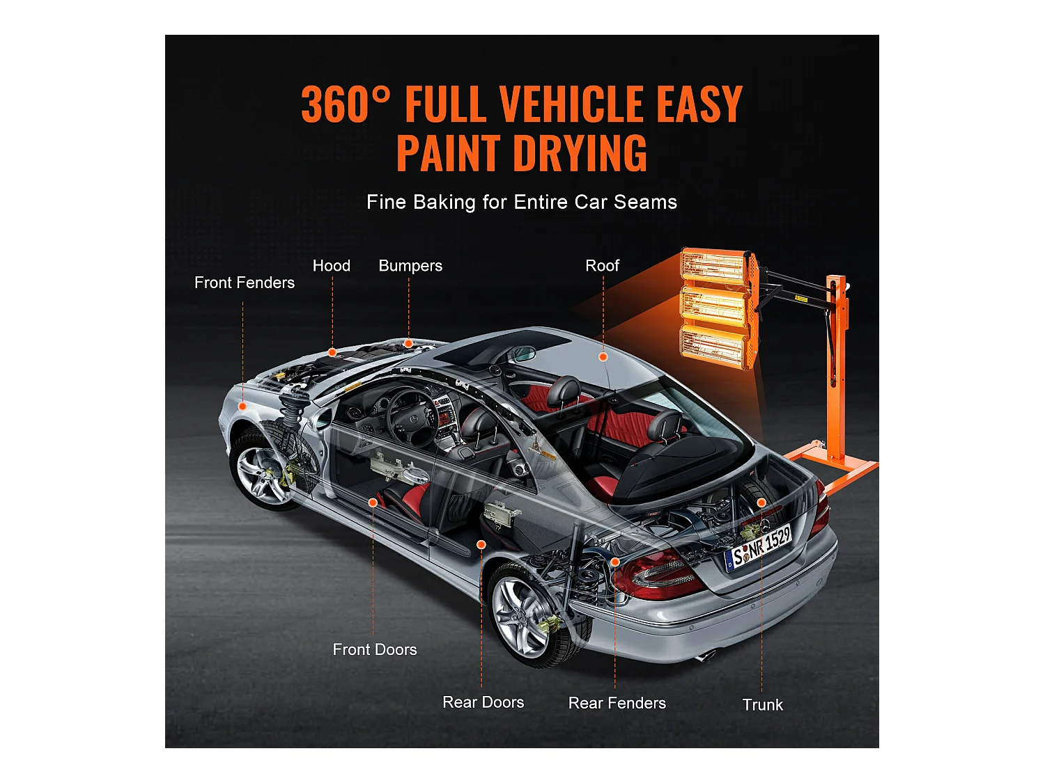 Lampe à Polymérisation SucceBuy Lampe de Séchage de Peinture Infrarouge Haute Puissance 3300 W pour Chauffage à Séchage Automatique 1 Paquet