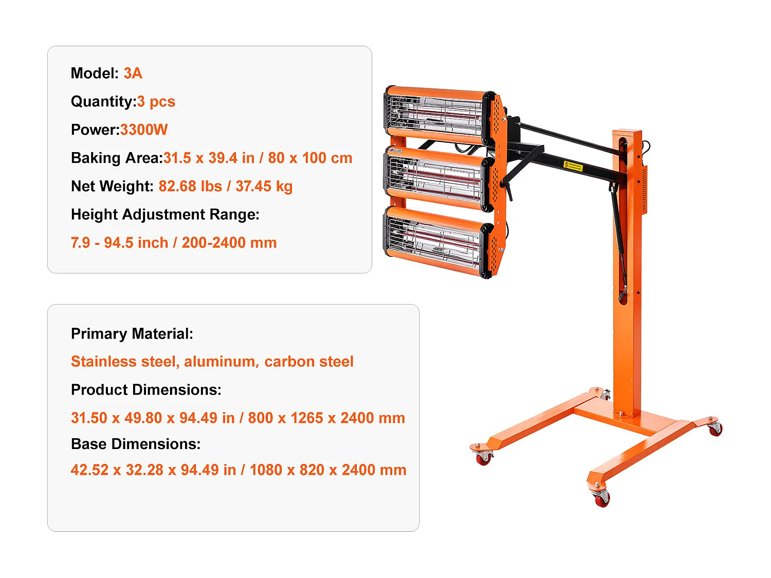 Lampe à Polymérisation SucceBuy Lampe de Séchage de Peinture Infrarouge Haute Puissance 3300 W pour Chauffage à Séchage Automatique 1 Paquet