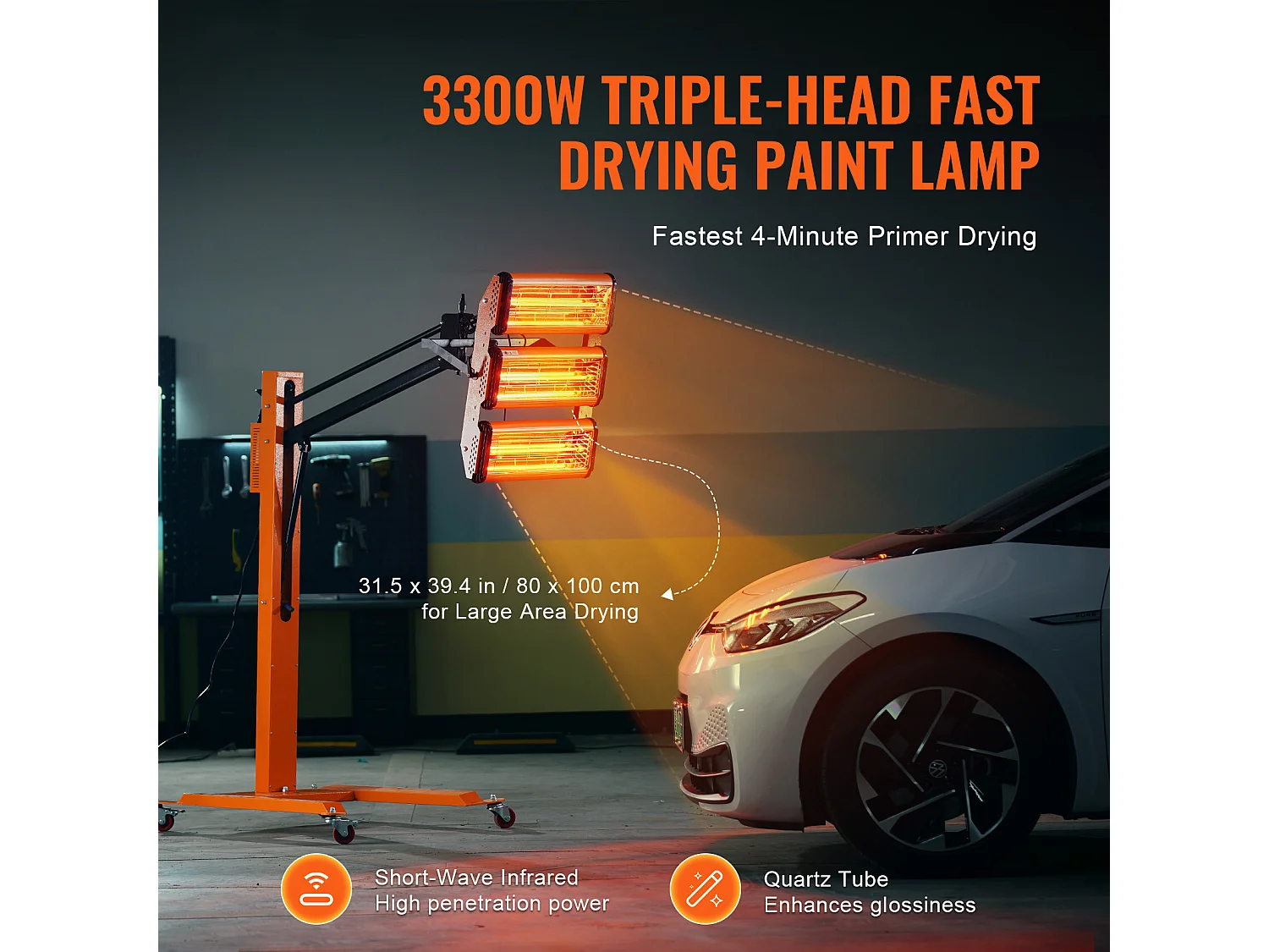 Lampe à Polymérisation SucceBuy Lampe de Séchage de Peinture Infrarouge Haute Puissance 3300 W pour Chauffage à Séchage Automatique 1 Paquet