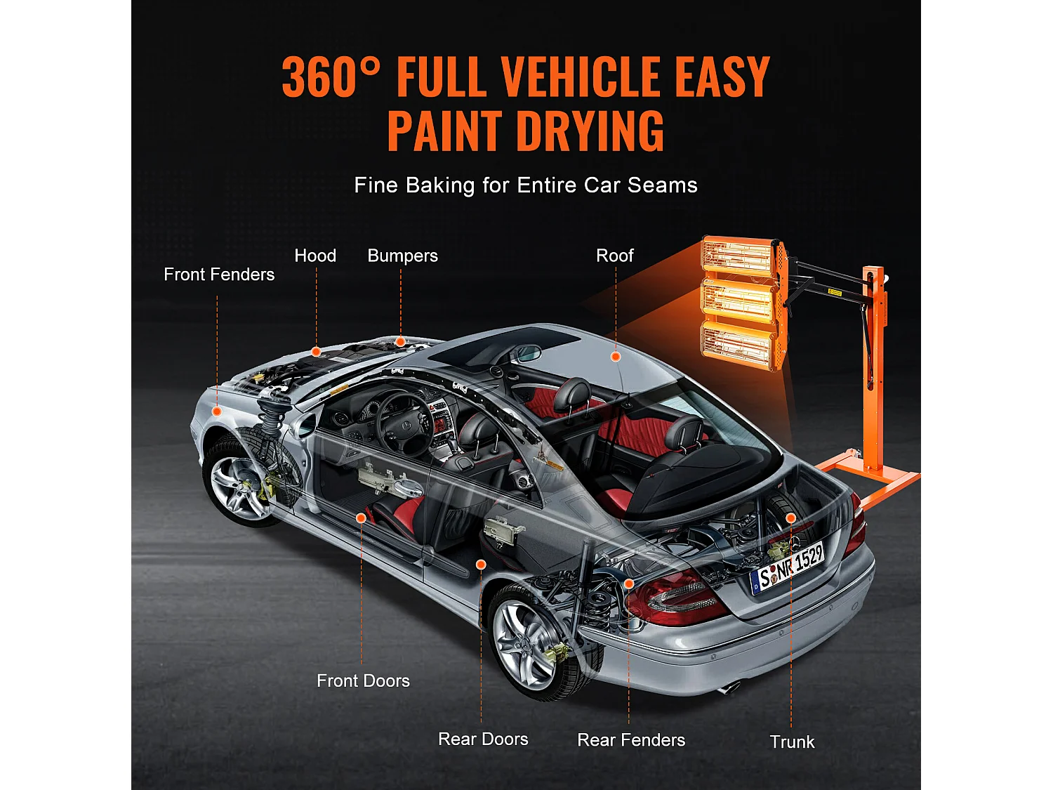 Lampe à Polymérisation SucceBuy Lampe de Séchage de Peinture Infrarouge Haute Puissance 3300 W pour Chauffage à Séchage Automatique 1 Paquet