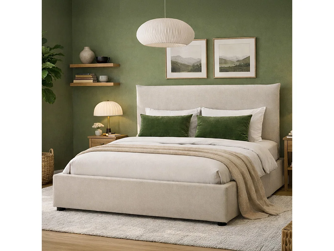 Lit coffre Opéra effet lin beige 180x200 cm