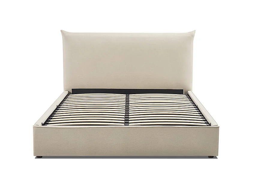 Lit coffre Opéra effet lin beige 140x190 cm