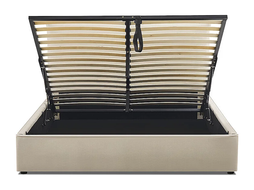 Lit coffre Opéra effet lin beige 140x190 cm