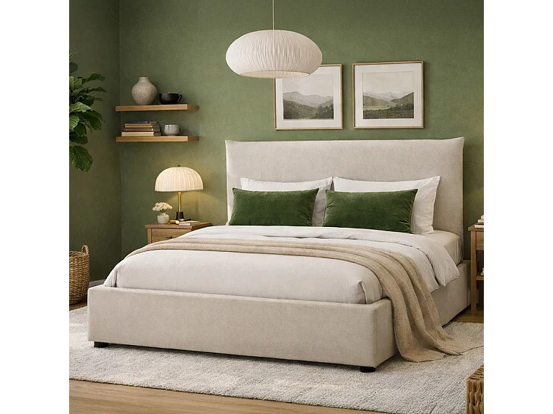 Lit coffre Opéra effet lin beige 140x190 cm