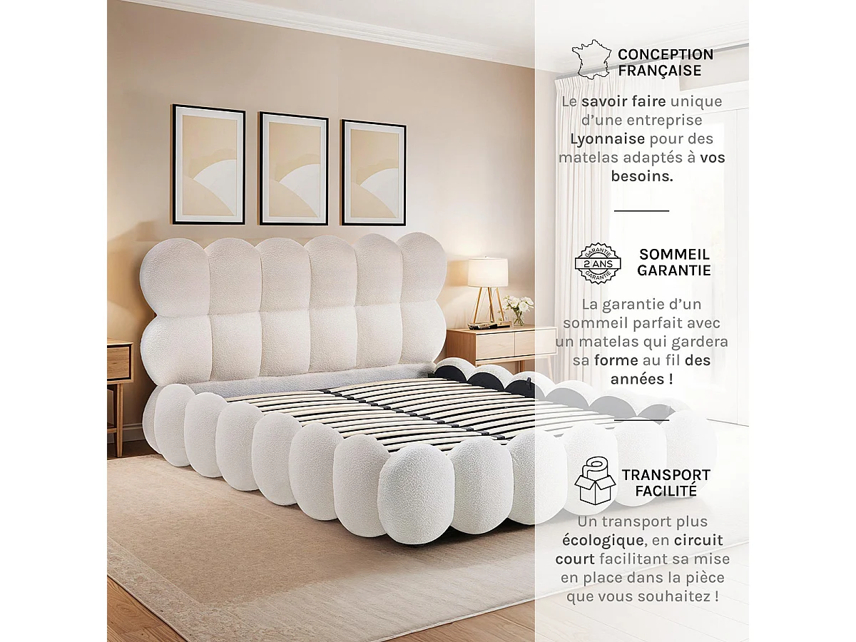 Lit coffre Megève velours beige 180x200 cm