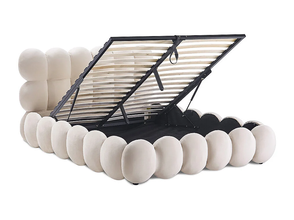 Lit coffre Megève velours beige 180x200 cm