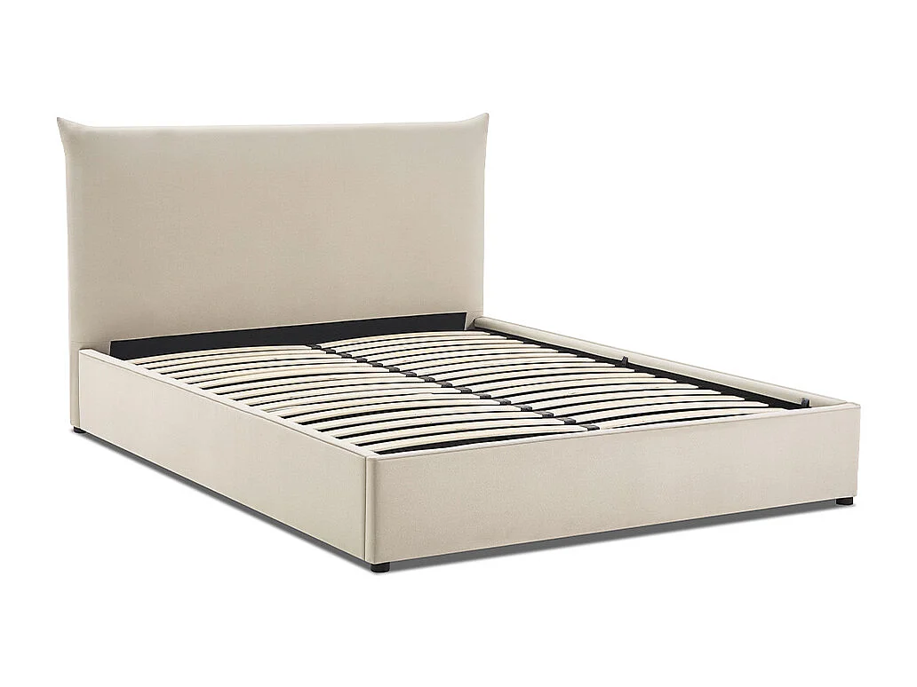 Lit coffre Megève velours beige 160x200 cm