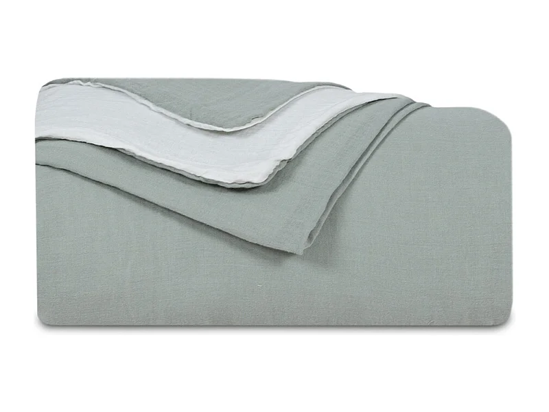 Housse de couette réversible gaze de coton vert sauge/écru 140x200 cm