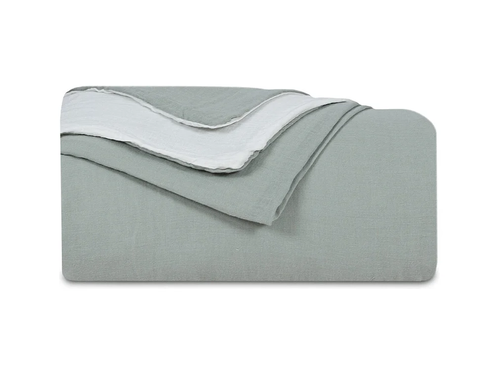 Housse de couette réversible gaze de coton vert sauge/écru 200x200 cm