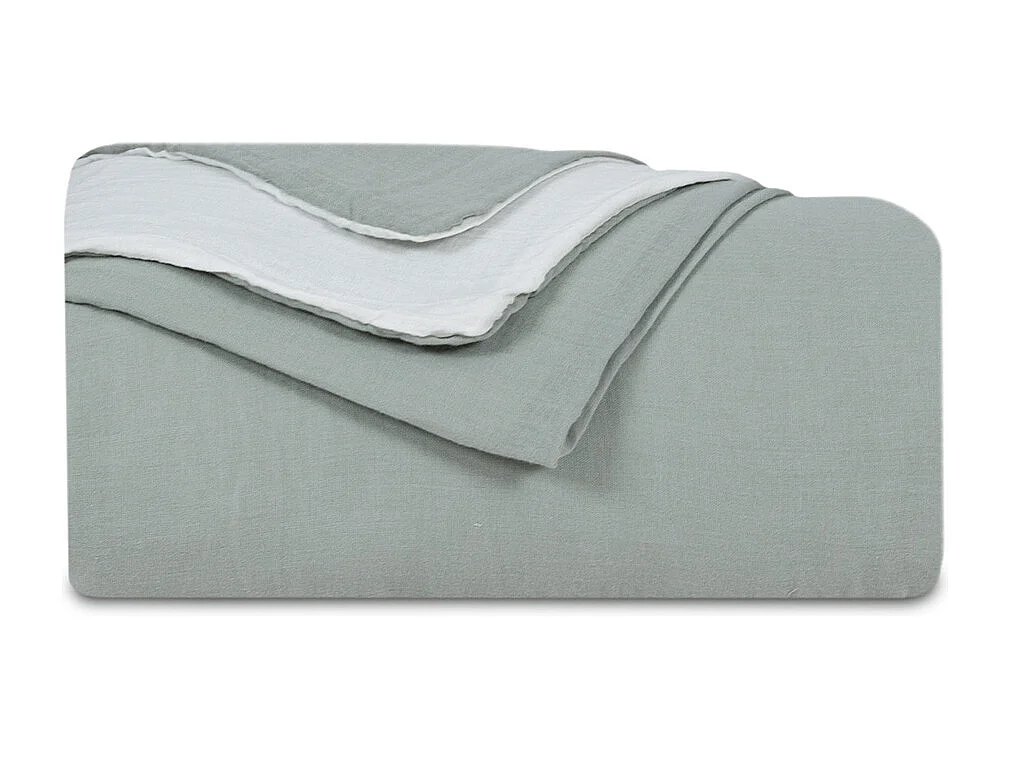 Housse de couette réversible gaze de coton vert sauge/écru 200x200 cm