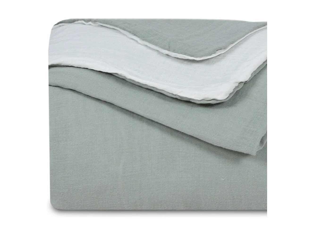 Housse de couette réversible gaze de coton vert sauge/écru 220x240 cm