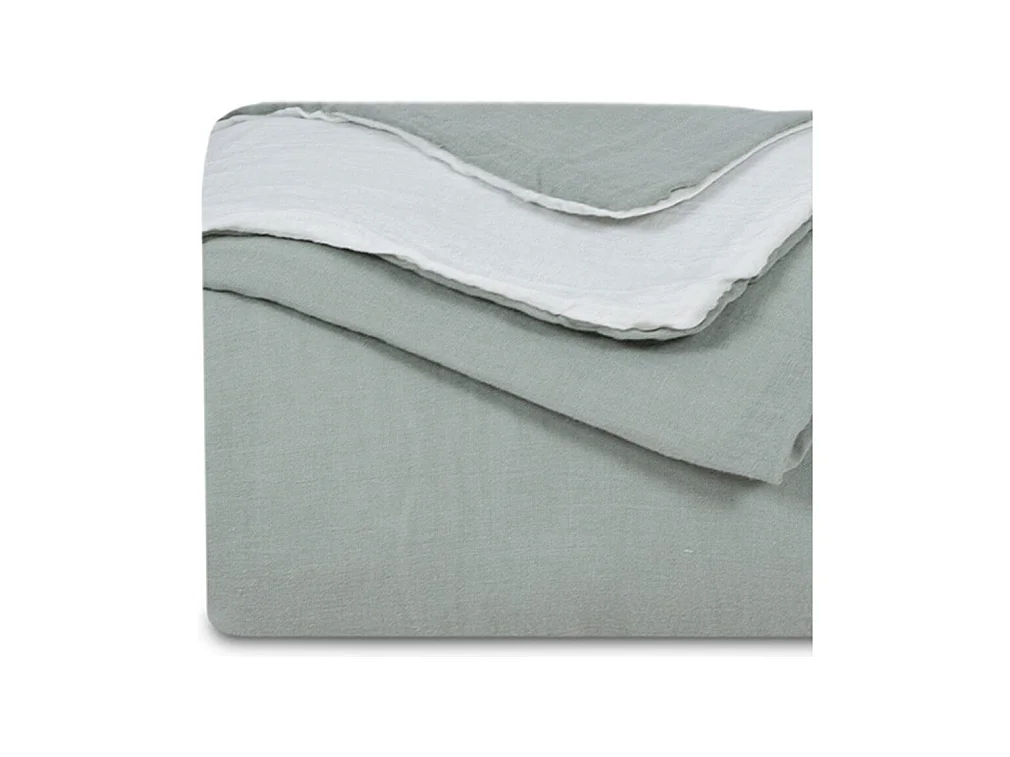 Housse de couette réversible gaze de coton vert sauge/écru 240x260 cm