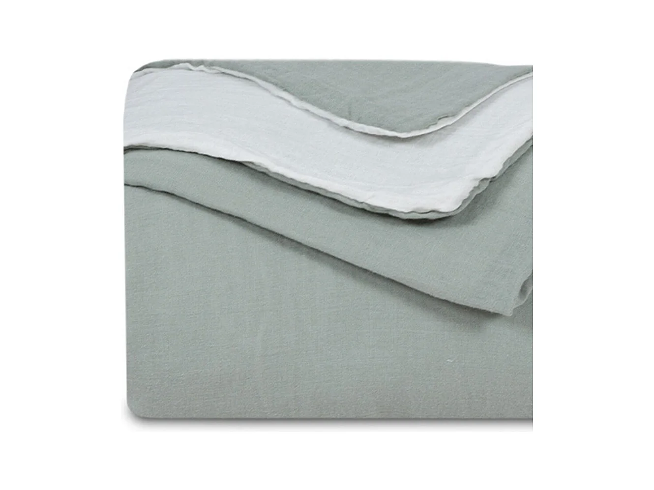 Housse de couette réversible gaze de coton vert sauge/écru 240x260 cm