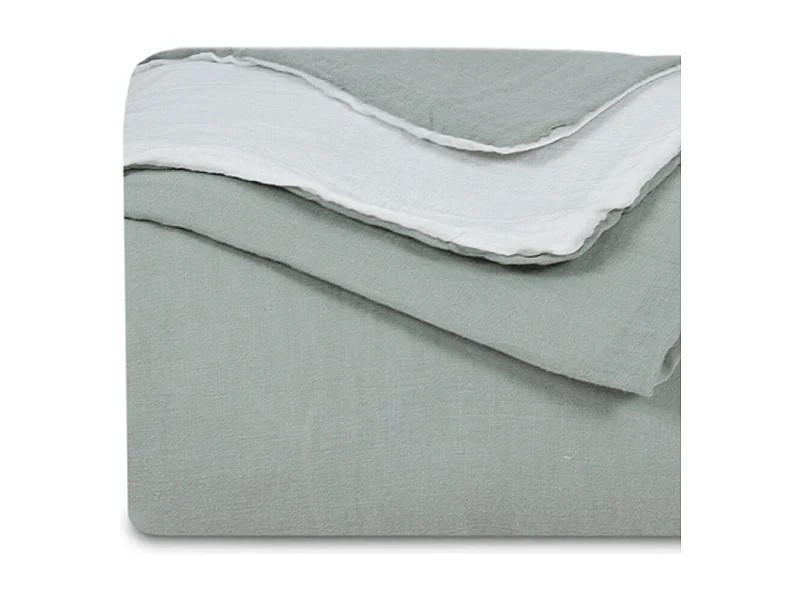 Housse de couette réversible gaze de coton vert sauge/écru 240x260 cm
