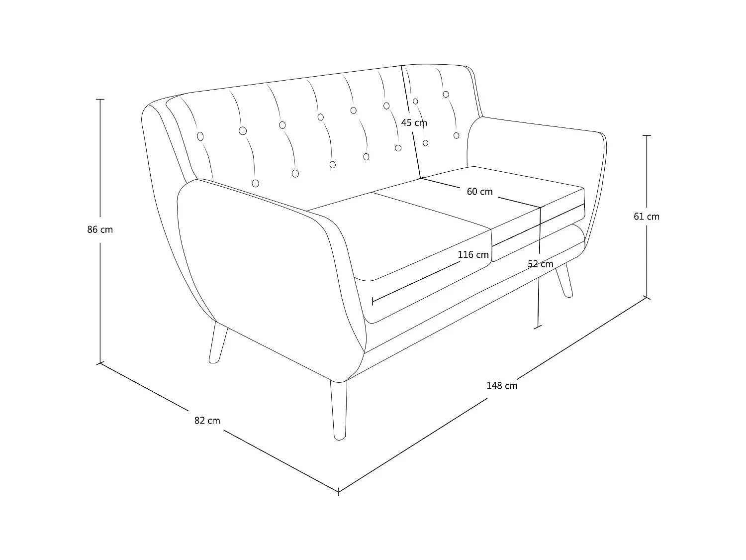Divano 2 posti in tessuto beige dallo stile scandinavo - Emily
