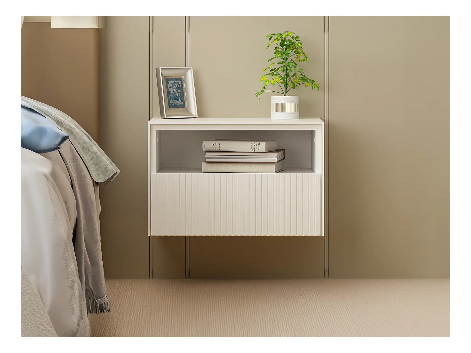 Sæt med 2 væghængte sengeborde - MDF - Hvid - CALDRIN fra Pascal Morabito