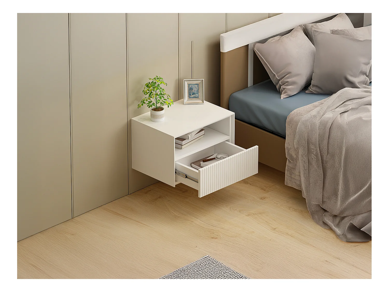 Sæt med 2 væghængte sengeborde - MDF - Hvid - CALDRIN fra Pascal Morabito