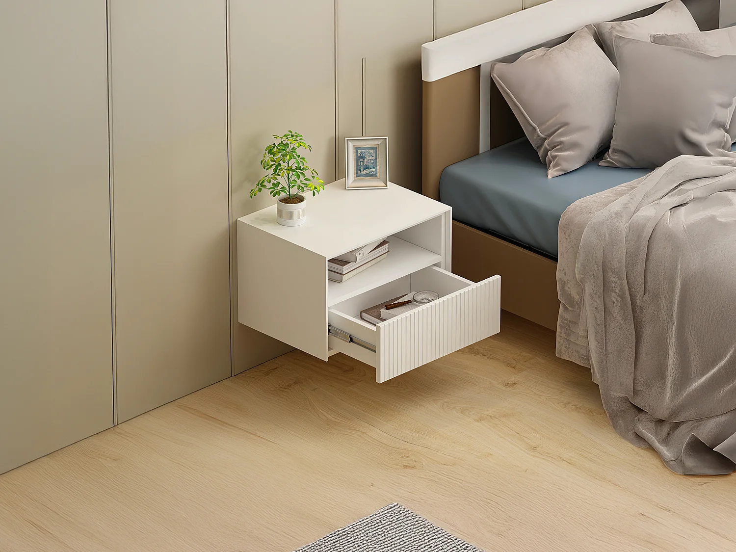 Lot de 2 tables de chevet suspendues - MDF - Blanc - CALDRIN de Pascal Morabito