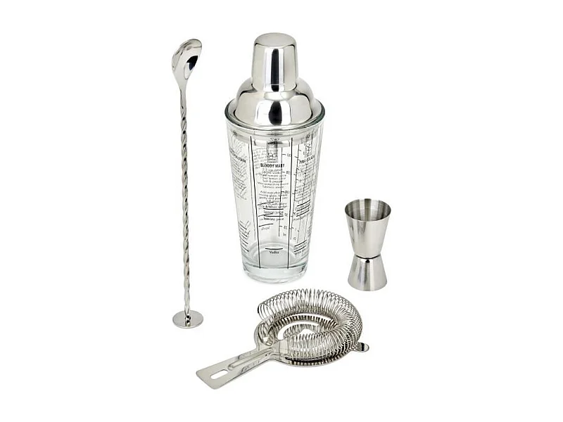 Set a cocktails - LIVOO - GS156 - 400 ml - Acier inoxydable - 1 shaker, 1 doseur, 1 cuillere, 1 passoire - Double graduation